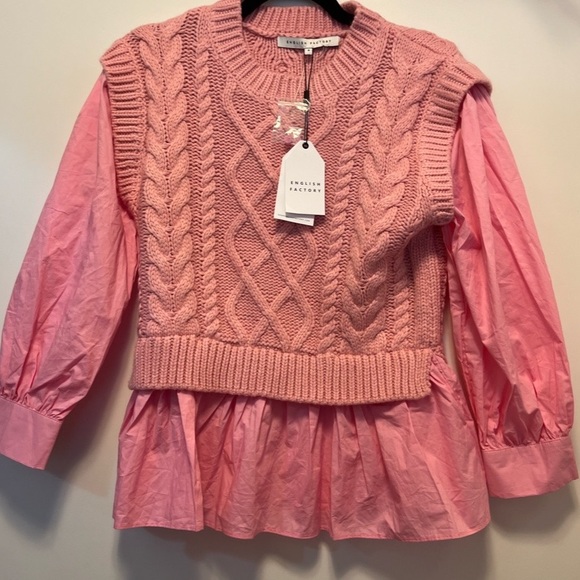 🆕 English Factory Mixed Media Cable Knit Sweater - Picture 7 of 7